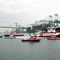 A flotilla of emergency response vessels performs a routine training mission in the Port of Los Angeles. Photo: Port of Los Angeles