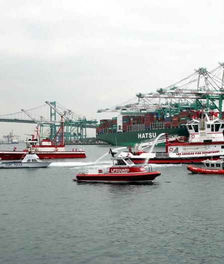 A flotilla of emergency response vessels performs a routine training mission in the Port of Los Angeles. Photo: Port of Los Angeles