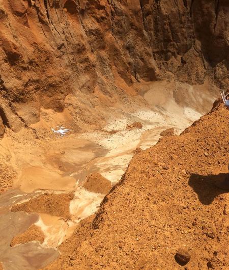 901Drones' Kerry Stockslager uses a drone to take images of normally inaccessible quarry walls for a university project. Photo: 901Drones
