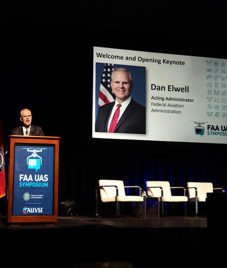 Acting FAA Administrator Dan Elwell kicks off the 2019 FAA UAS Symposium. Photo: AUVSI
