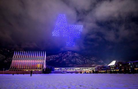 The Air Force Academy hosts multi-drone light show demonstration prior to the inter-service football game with West Point, Nov. 1, 2019. (U.S. Air Force Photo by Trevor Cokley)