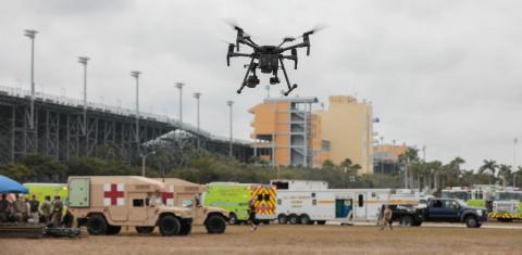 An Airborne Response UAS heads out on a mission during Exercise Lightning Shield at Homestead-Miami Speedway. Photo by Airborne Response