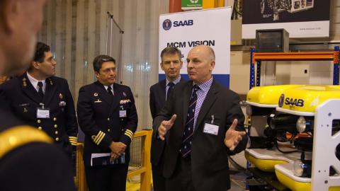 MuMNS was one of the subjects of a visit of international countermine experts to Saab's U.K. headquarters in 2016. Photo: Saab. MuMNS was one of the subjects of a visit of international countermine experts to Saab's U.K. headquarters in 2016. Photo: Saab.