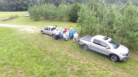 Students from Danville Community College’s first UAS course pose for a photo, taken by one of the DJI drones they were trained to fly on Saturday, August 11. Photo: Danville Community College