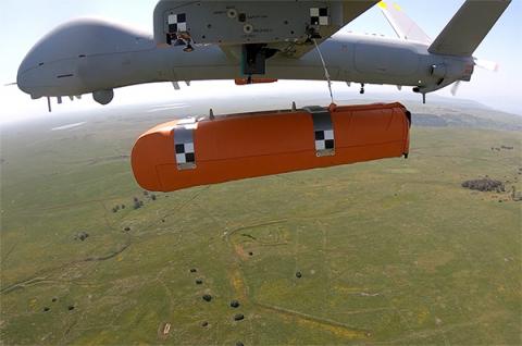 Hermes 900 Maritime SaR-body drop closeup. Photo: Elbit Systems