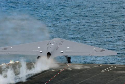 Lockheed Martin Skunk Works' MQ-25 taking off. Photo: Lockheed Martin