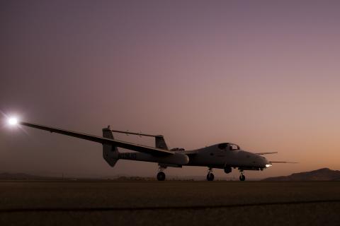 Firebird aircraft taxis ahead of night demonstration flight. Photo: Northrop Grumman