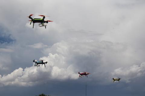 A photo from recent rotary wing swarm tests conducted by OSU’s Unmanned Systems Research Institute. Photo: Oklahoma State University
