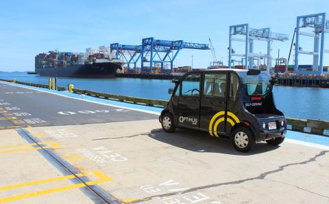 A photo of an Optimus Ride autonomous vehicle in Boston’s Seaport District. Photo: Optimus Ride