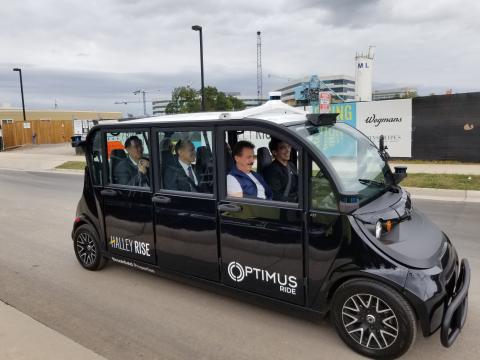 During the ground breaking of Reston, Virginia's Halley Rise, Optimus Ride provided attendees with the chance to ride in the company's self-driving shuttles. Photo: AUVSI