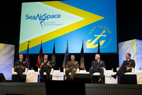 Speakers at a Sea-Air-Space panel on autonomous systems. Photo: AUVSI Speakers at a Sea-Air-Space panel on autonomous systems. Photo: AUVSI