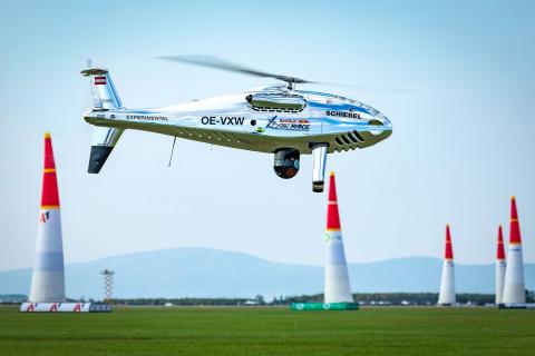 During the Red Bull Air Race in Wiener Neustadt, Austria, Schiebel’s Camcopter S-100 conducted a flight display. Photo: Schiebel