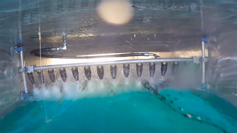 Blue Impact's Vorax disperses oil spills with water jets. Photo: Blue Impact Blue Impact's Vorax disperses oil spills with water jets. Photo: Blue Impact